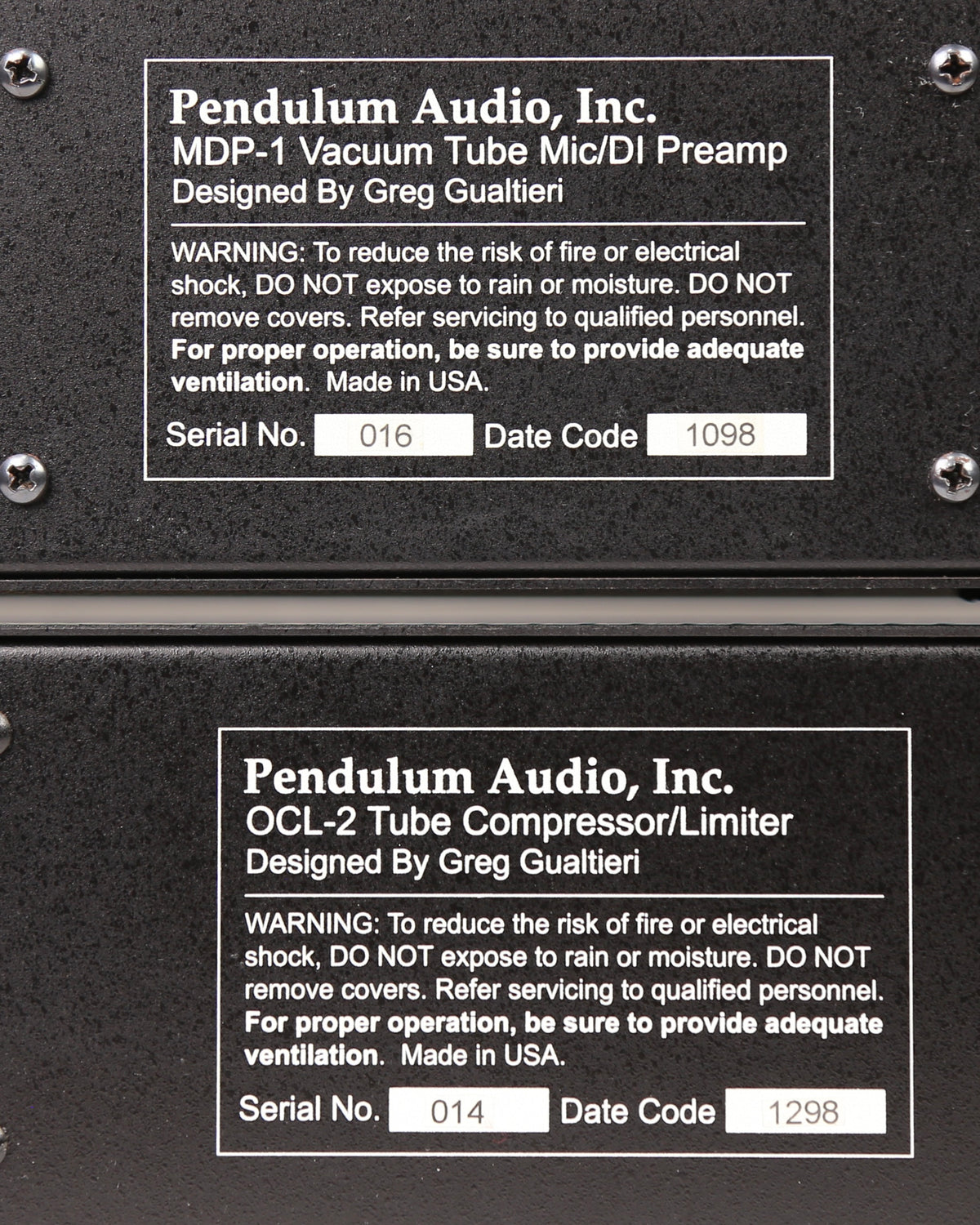 Pendulum Audio MDP-1 Mic Pre OCL-2 Tube Electro-Optical Compressor